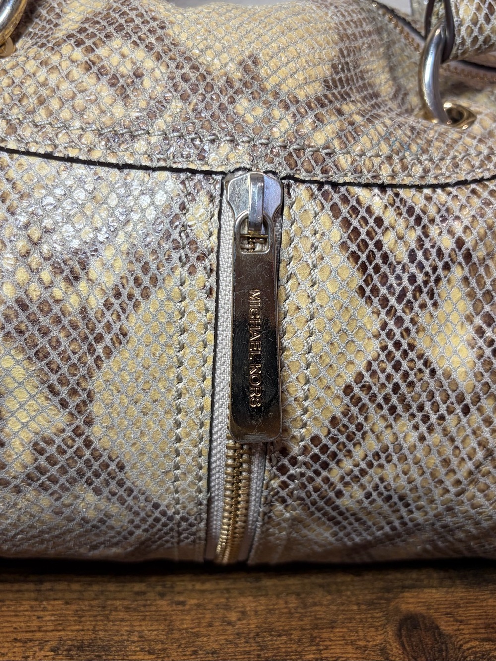 MICHAEL KORS Y2K Python Snakeskin Leather Satchel Tote Shoulder Bag Purse Large - Picture 3 of 12